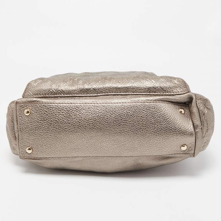 Pre Owned Versace Metallic Embossed Leather Front Pocket Shoulder Bag