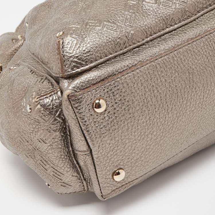 Pre Owned Versace Metallic Embossed Leather Front Pocket Shoulder Bag