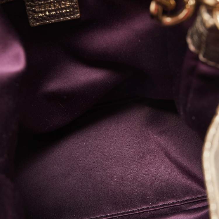 Pre Owned Versace Metallic Embossed Leather Front Pocket Shoulder Bag