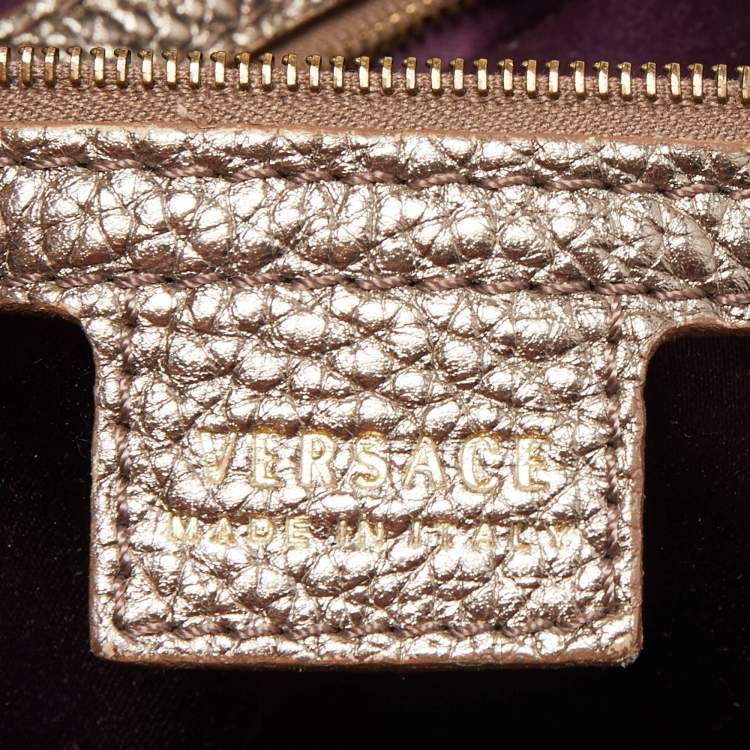 Pre Owned Versace Metallic Embossed Leather Front Pocket Shoulder Bag