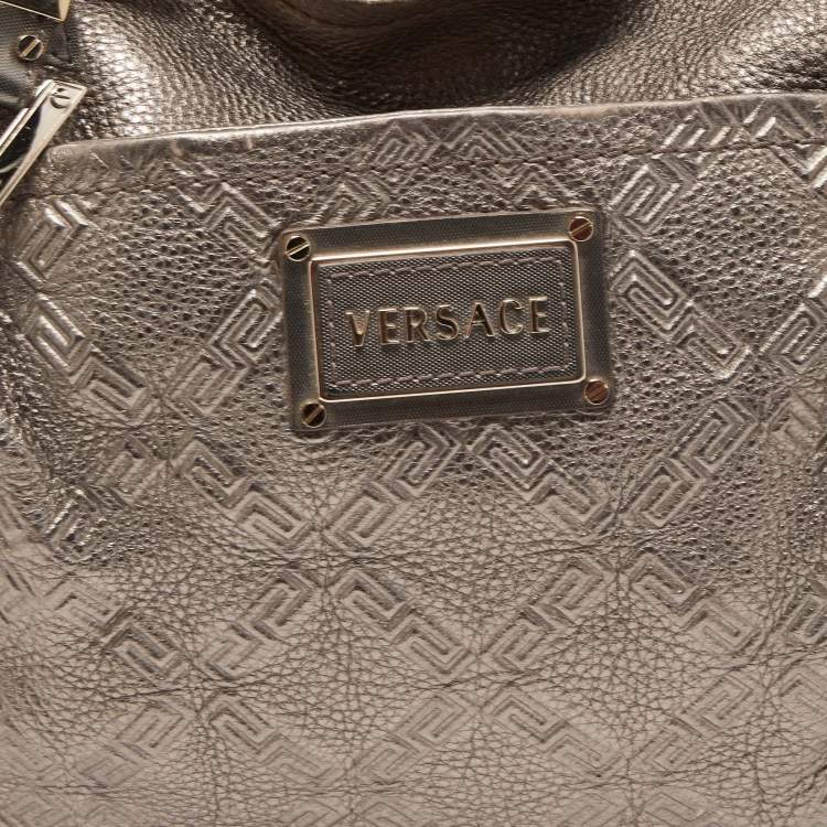 Pre Owned Versace Metallic Embossed Leather Front Pocket Shoulder Bag