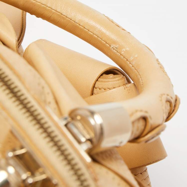 Pre Owned Versace Beige Perforated Leather Venita Bow Satchel 