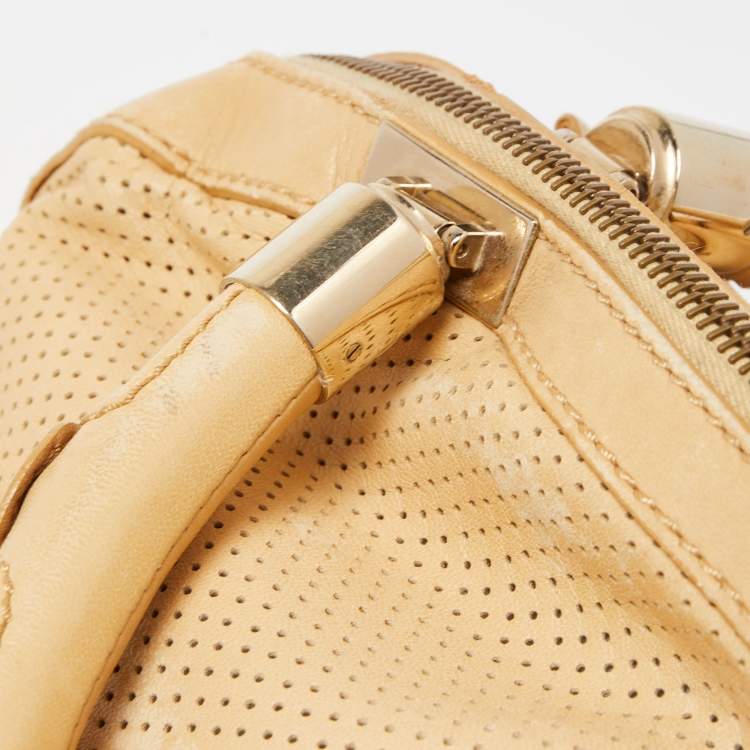 Pre Owned Versace Beige Perforated Leather Venita Bow Satchel 