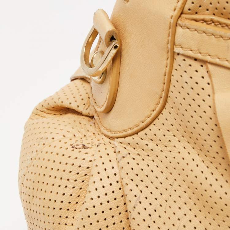 Pre Owned Versace Beige Perforated Leather Venita Bow Satchel 