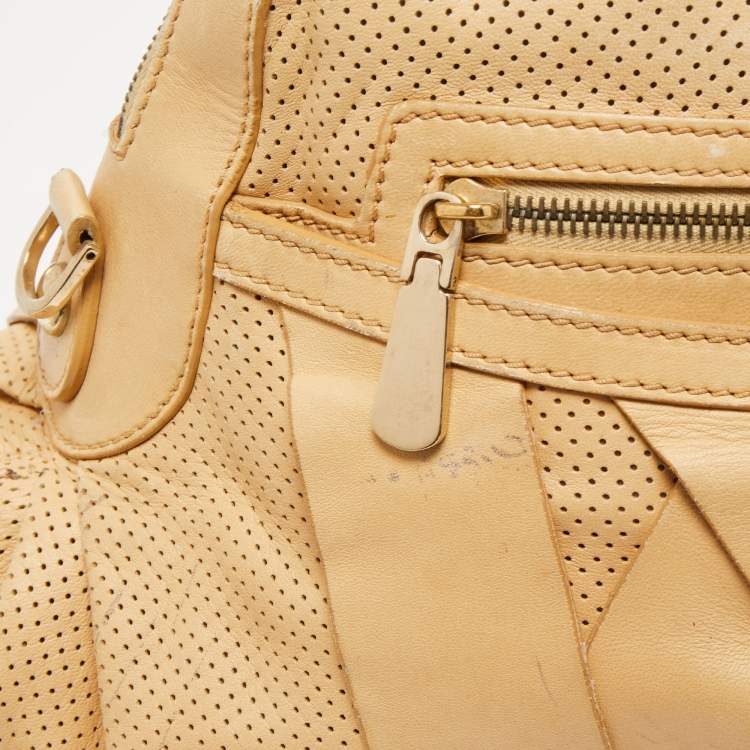 Pre Owned Versace Beige Perforated Leather Venita Bow Satchel 