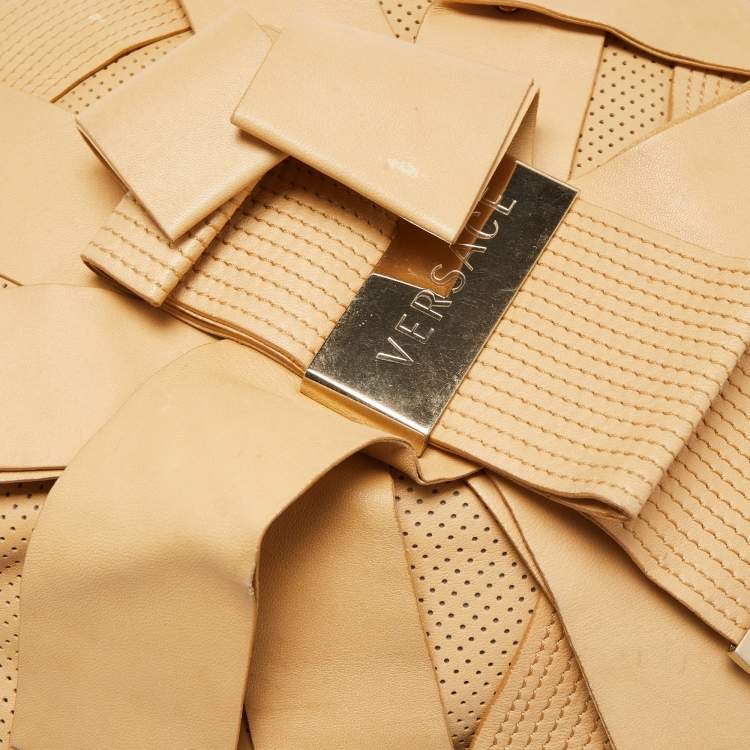 Pre Owned Versace Beige Perforated Leather Venita Bow Satchel 