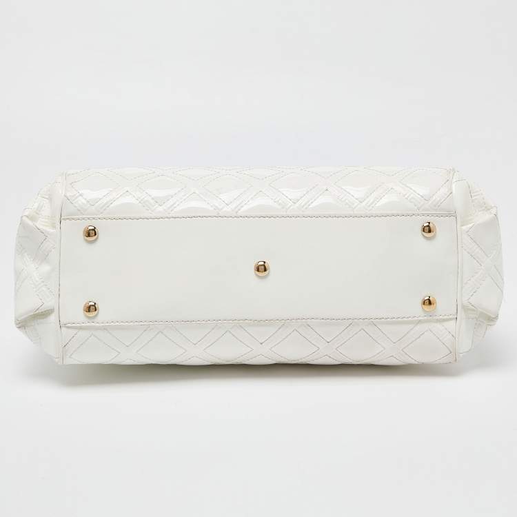 Pre Owned Versace White Quilted Patent Leather Satchel