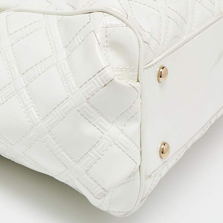Pre Owned Versace White Quilted Patent Leather Satchel