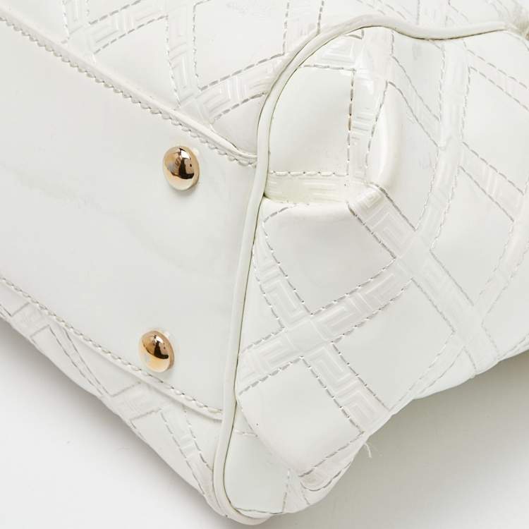 Pre Owned Versace White Quilted Patent Leather Satchel