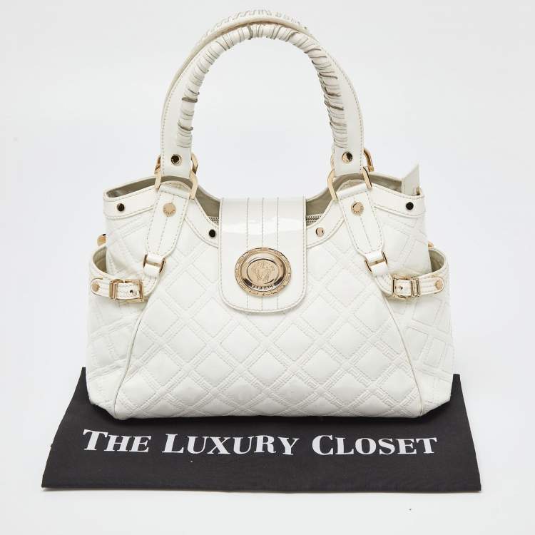 Pre Owned Versace White Quilted Patent Leather Satchel