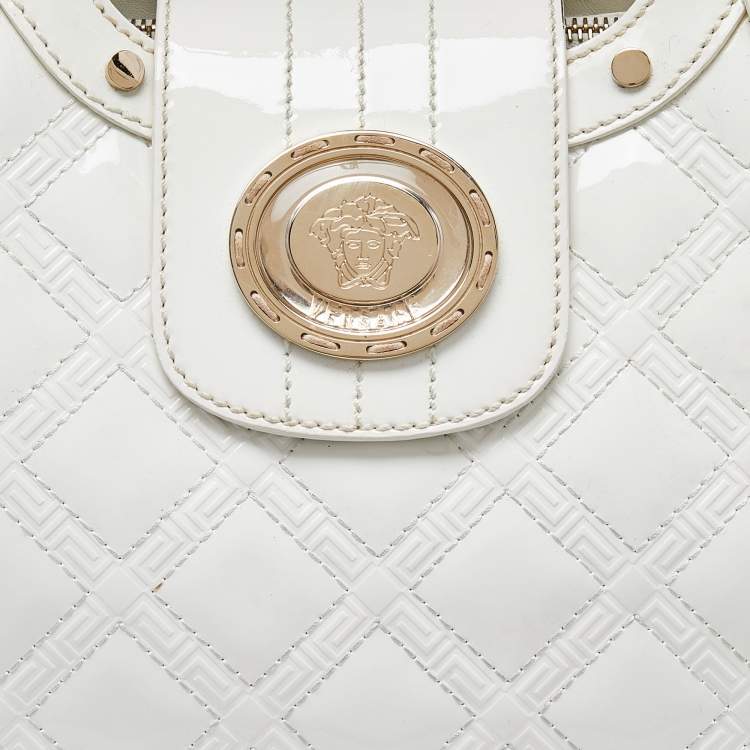 Pre Owned Versace White Quilted Patent Leather Satchel