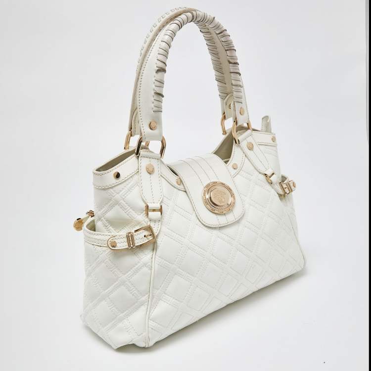 Pre Owned Versace White Quilted Patent Leather Satchel