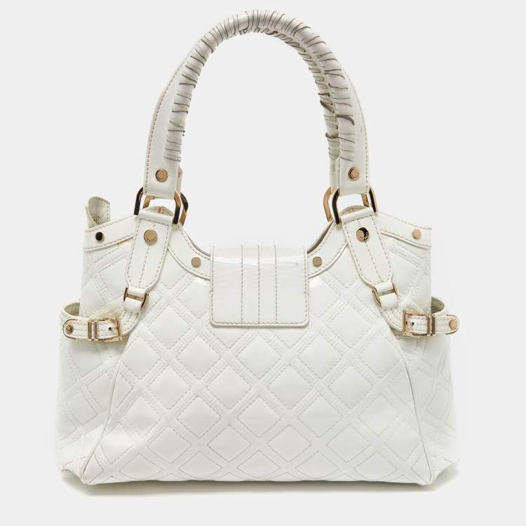 Pre Owned Versace White Quilted Patent Leather Satchel