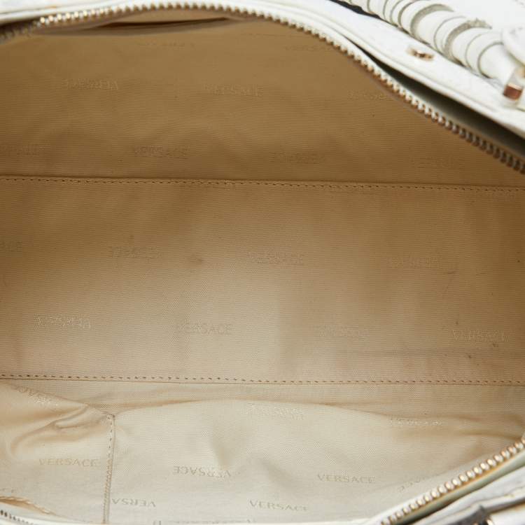 Pre Owned Versace White Quilted Patent Leather Satchel
