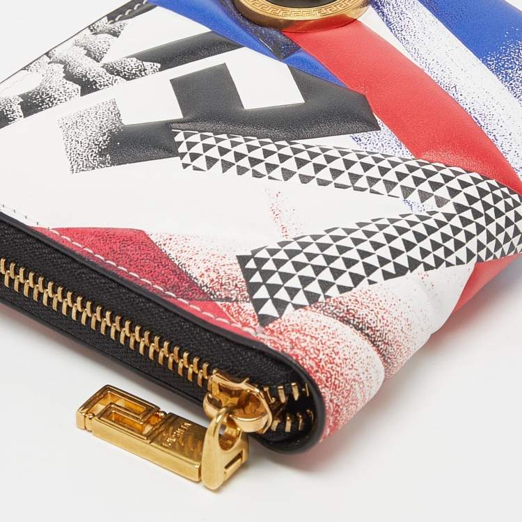 Pre Owned Versace Multicolor Print Leather Zip Around Wallet 
