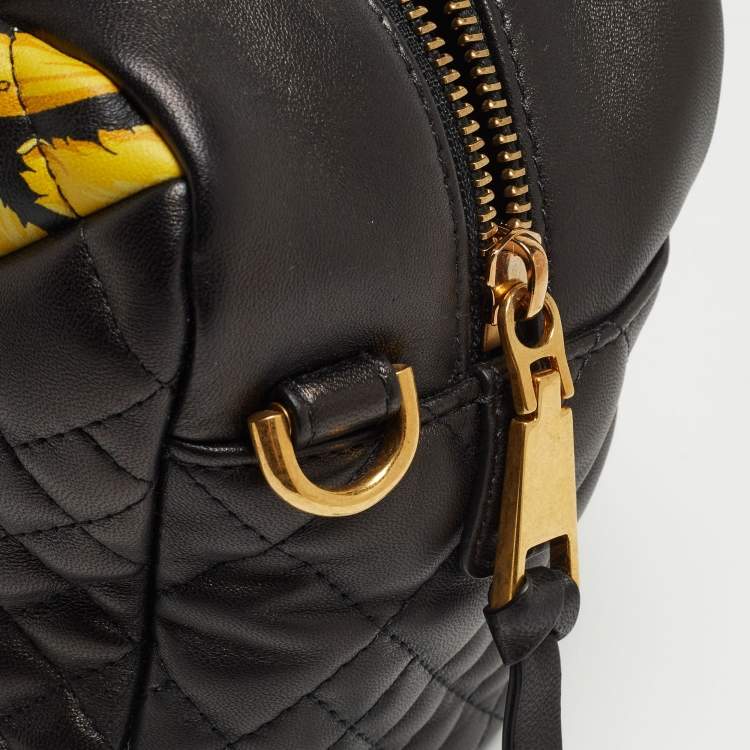 Pre Owned Versace Black Baroque Print Quilted Leather Icon Medusa Bowler Bag