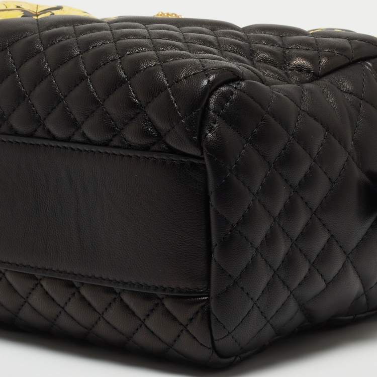 Pre Owned Versace Black Baroque Print Quilted Leather Icon Medusa Bowler Bag