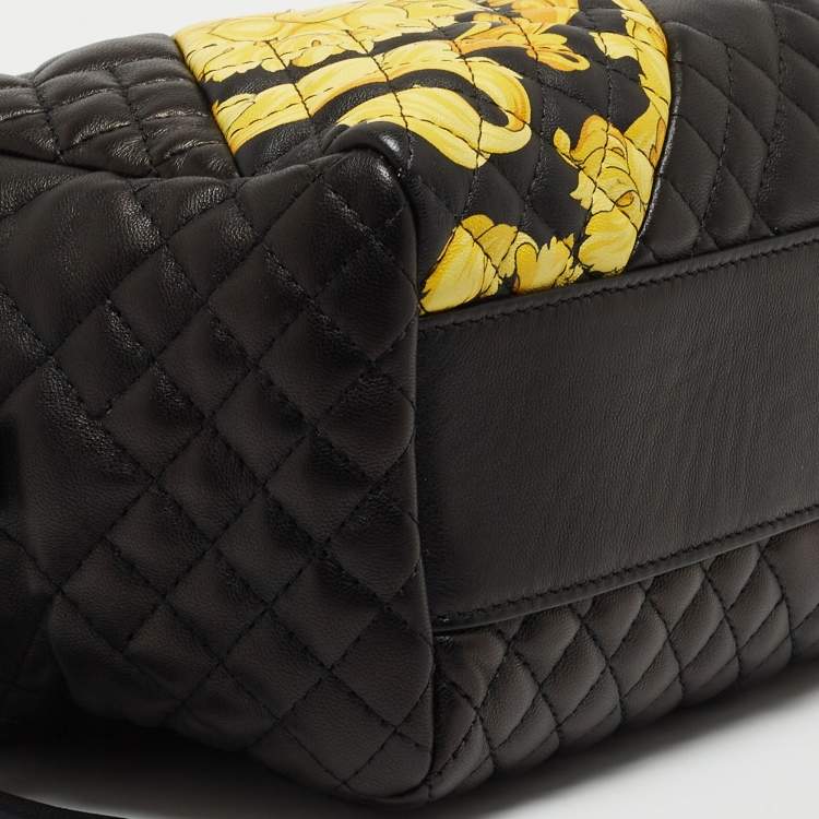 Pre Owned Versace Black Baroque Print Quilted Leather Icon Medusa Bowler Bag