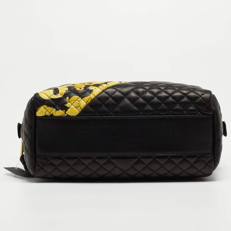 Pre Owned Versace Black Baroque Print Quilted Leather Icon Medusa Bowler Bag