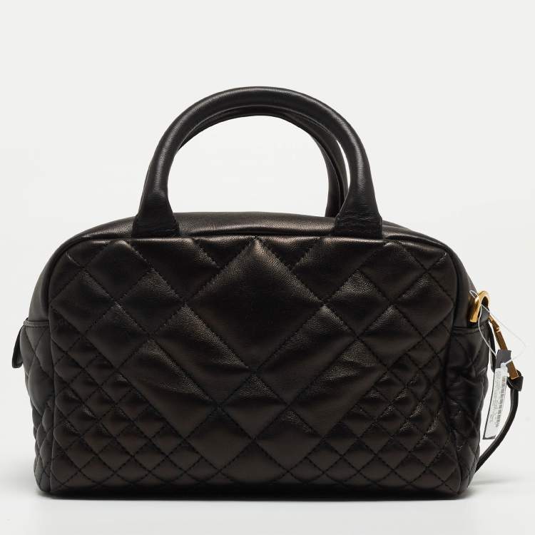 Pre Owned Versace Black Baroque Print Quilted Leather Icon Medusa Bowler Bag