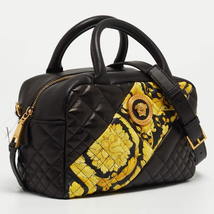 Pre Owned Versace Black Baroque Print Quilted Leather Icon Medusa Bowler Bag
