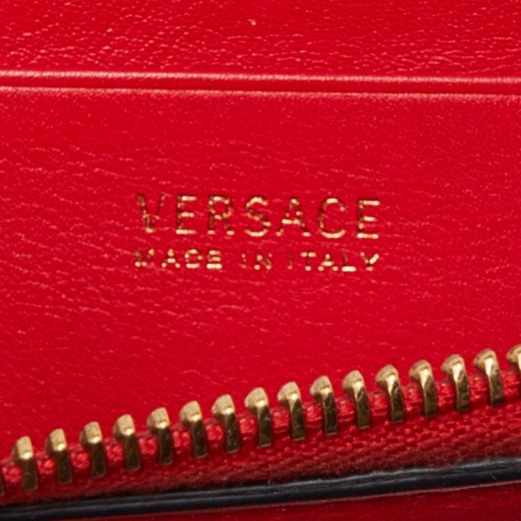 Pre Owned Versace Red Leather Medusa Zip Coin Purse