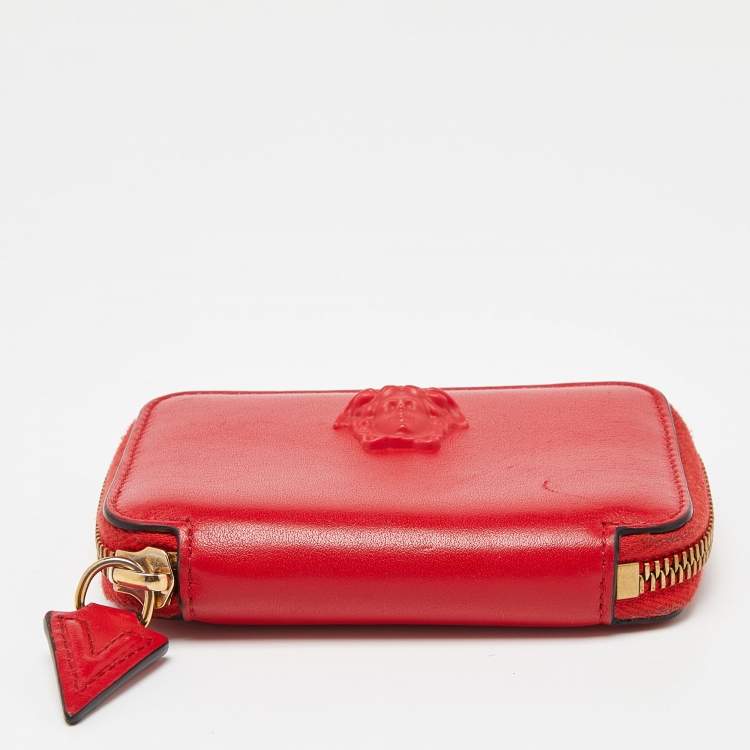 Pre Owned Versace Red Leather Medusa Zip Coin Purse