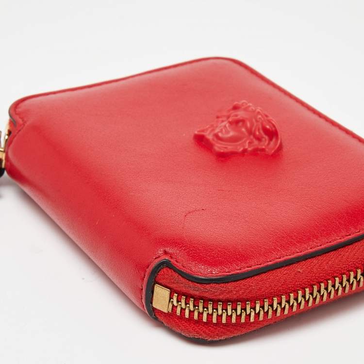 Pre Owned Versace Red Leather Medusa Zip Coin Purse