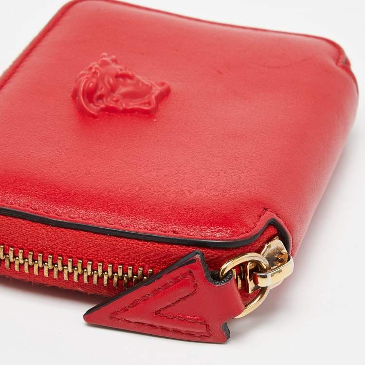 Pre Owned Versace Red Leather Medusa Zip Coin Purse