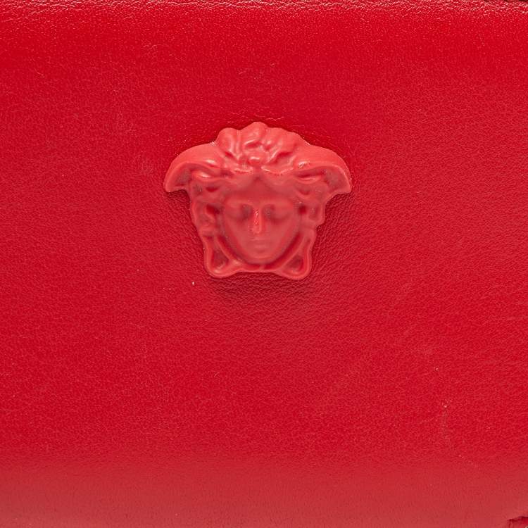 Pre Owned Versace Red Leather Medusa Zip Coin Purse