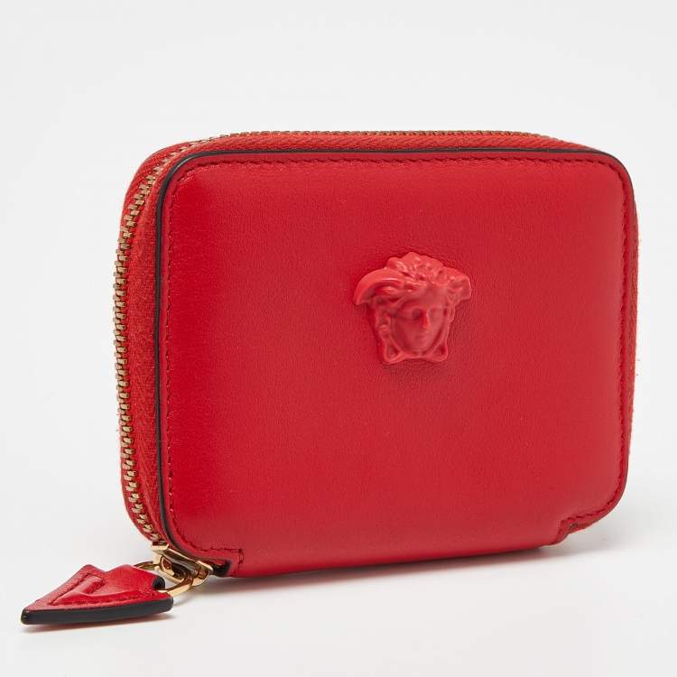 Pre Owned Versace Red Leather Medusa Zip Coin Purse