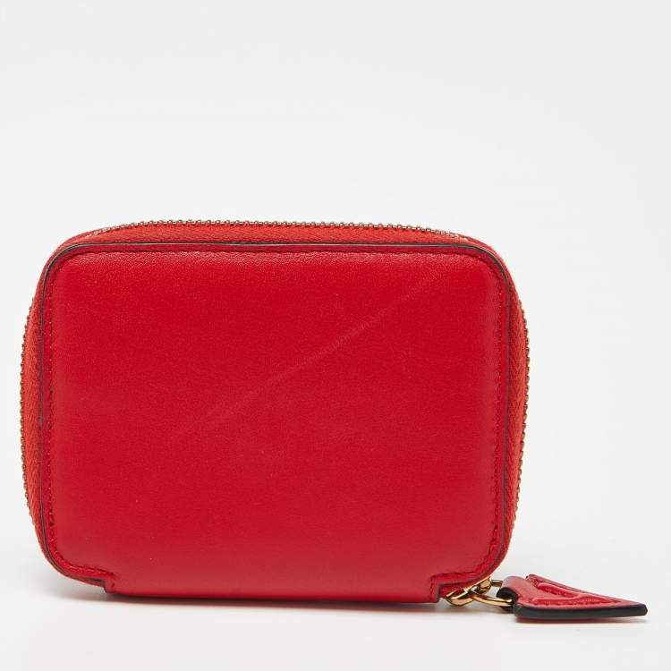 Pre Owned Versace Red Leather Medusa Zip Coin Purse