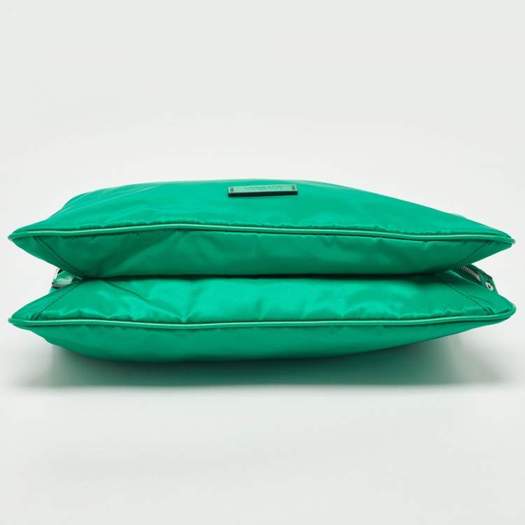Pre Owned Versace Green Nylon and Leather Medusa Crossbody Bag