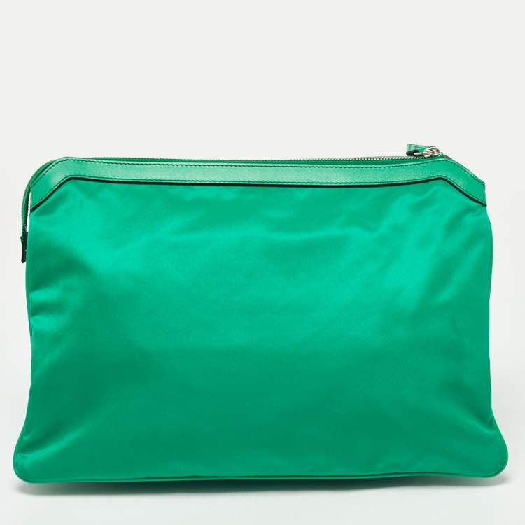 Pre Owned Versace Green Nylon and Leather Medusa Crossbody Bag