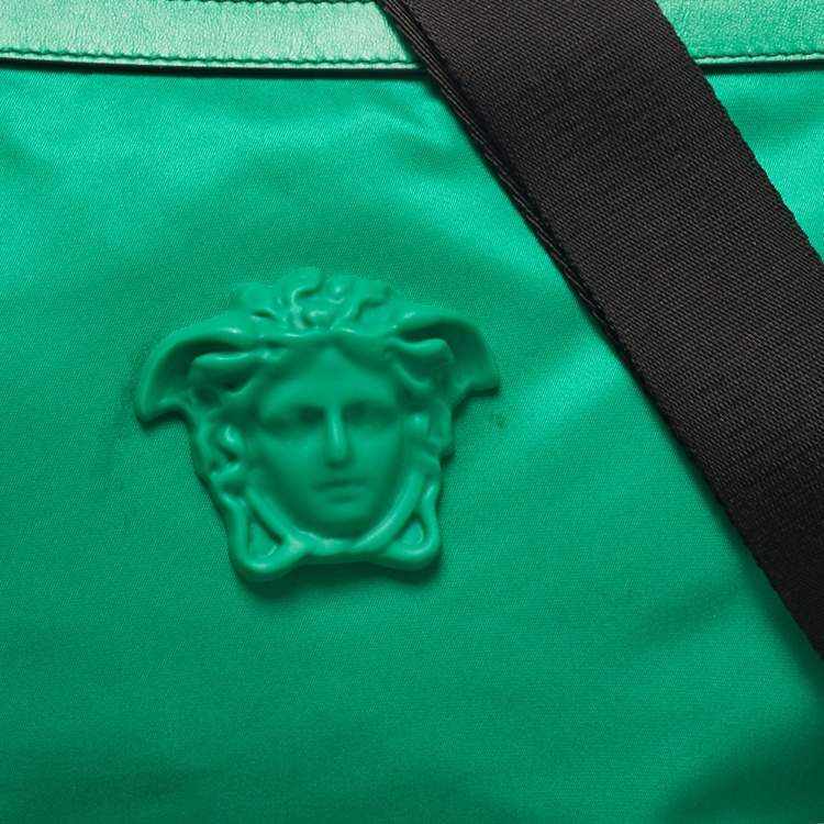Pre Owned Versace Green Nylon and Leather Medusa Crossbody Bag