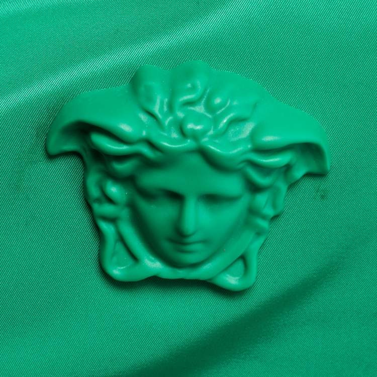 Pre Owned Versace Green Nylon and Leather Medusa Crossbody Bag