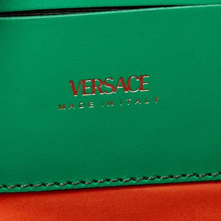 Pre Owned Versace Green Nylon and Leather Medusa Crossbody Bag