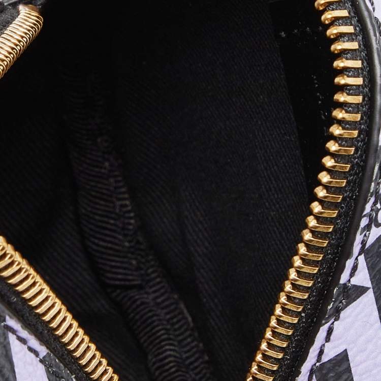 Pre Owned Versace Purple/Black La Greca Coated Canvas and Leather Round Zip Pouch