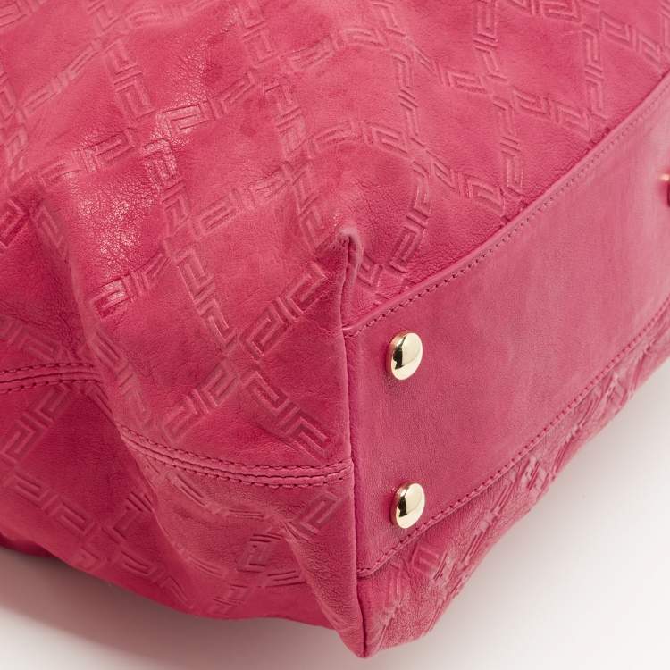 Pre Owned Versace Fuchsia Embossed Leather Icon Medusa Satchel