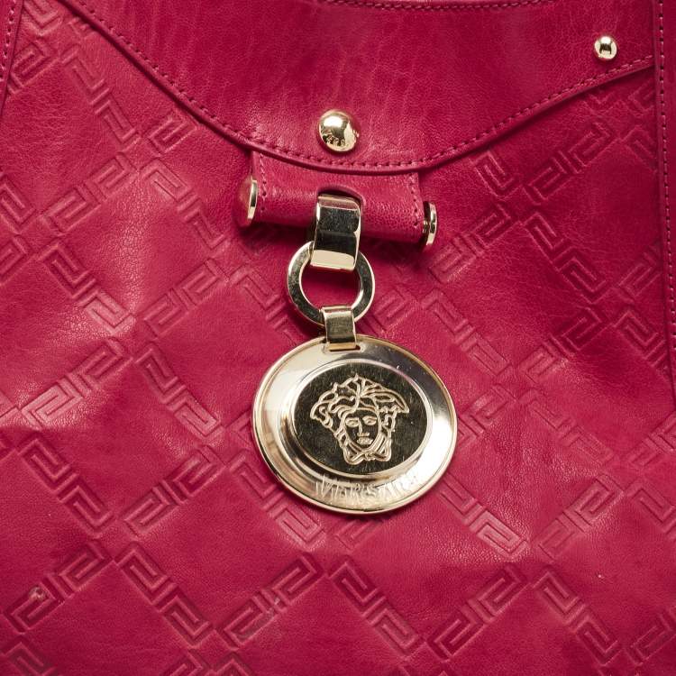 Pre Owned Versace Fuchsia Embossed Leather Icon Medusa Satchel