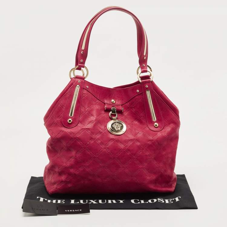 Pre Owned Versace Fuchsia Embossed Leather Icon Medusa Satchel