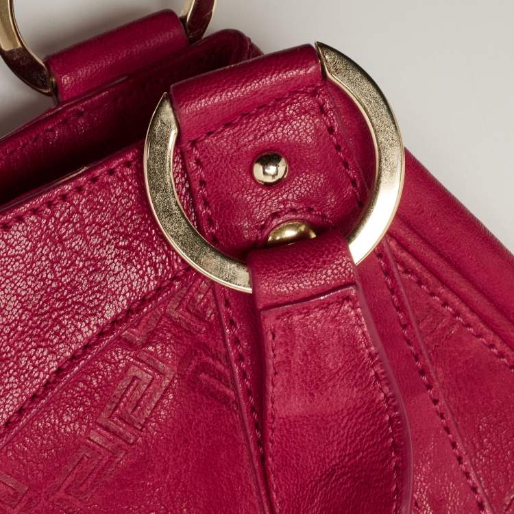 Pre Owned Versace Fuchsia Embossed Leather Icon Medusa Satchel