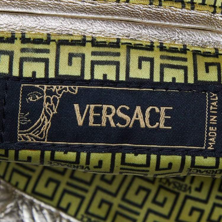 Pre Owned Versace Gold/Brown Leather Studded Front Pocket Bag