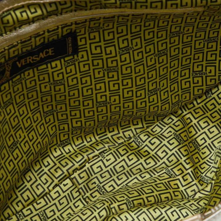 Pre Owned Versace Gold/Brown Leather Studded Front Pocket Bag