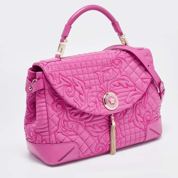 Pre Owned Versace Majenta Barocco Leather Altea Top Handle Bag