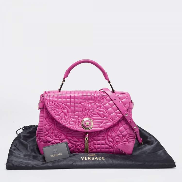 Pre Owned Versace Majenta Barocco Leather Altea Top Handle Bag