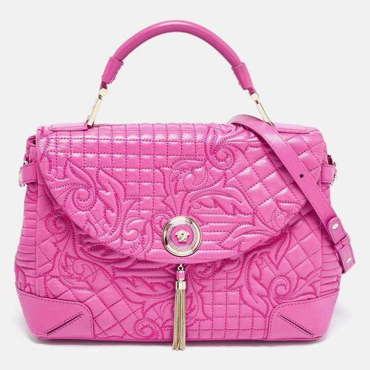 Pre Owned Versace Majenta Barocco Leather Altea Top Handle Bag