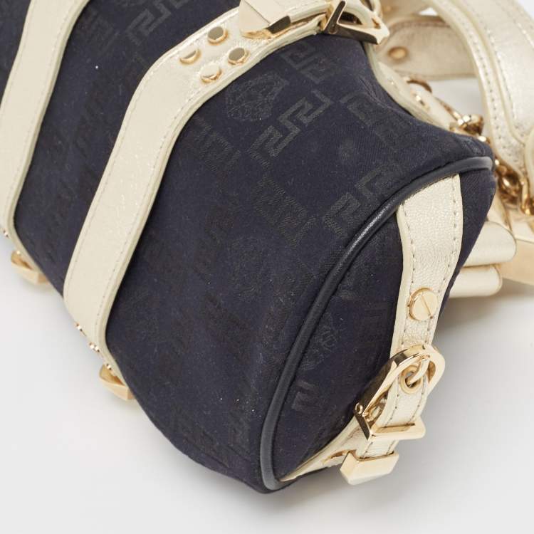 Pre Owned Versace Black/Gold Monogram Fabric and Leather Madonna Framed Satchel