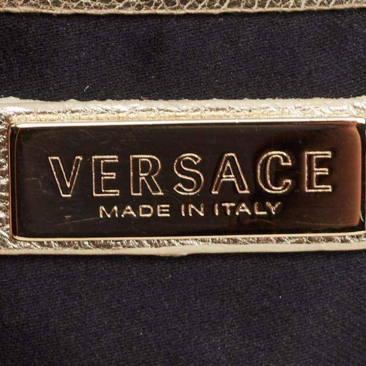 Pre Owned Versace Black/Gold Monogram Fabric and Leather Madonna Framed Satchel