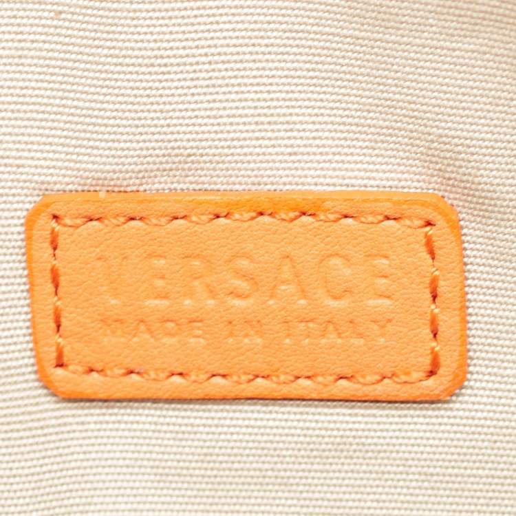 Pre Owned Versace Orange/Purple Leather Medusa Embossed Slim Clutch